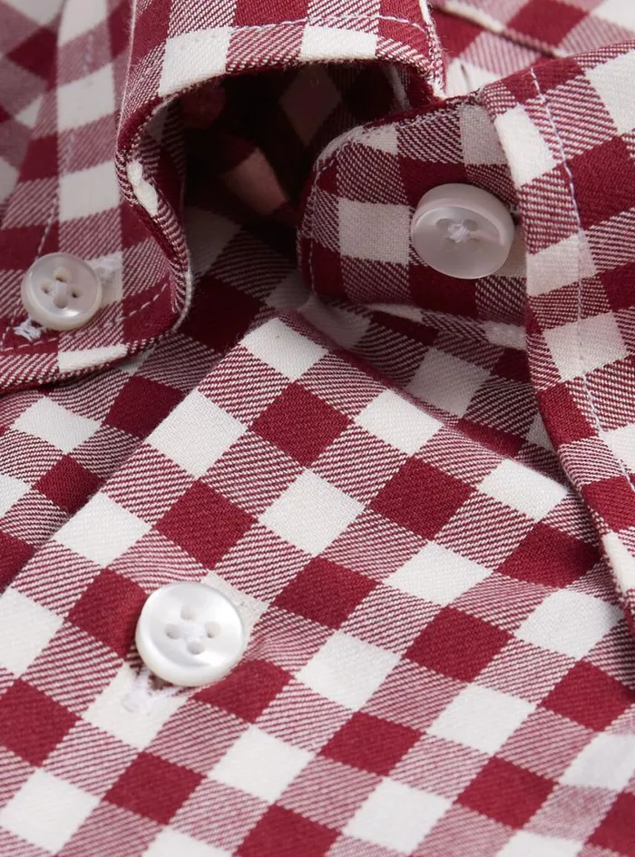 Men Paul Stuart Sport Shirts Gingham Flannel Sport Shirt Burgundy