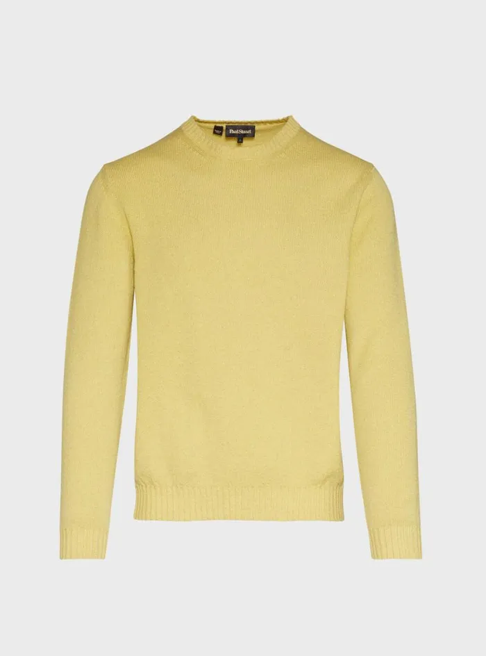 Men Paul Stuart Sweaters Boucle Crewneck Sweater Yellow