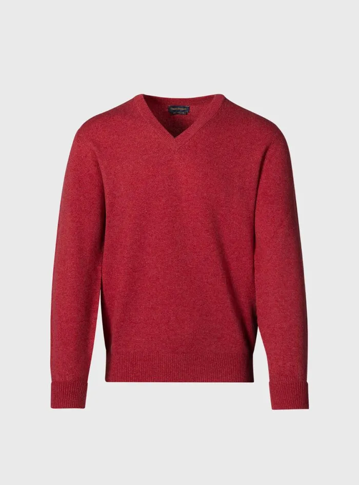 Men Paul Stuart Sweaters Classic Cashmere Double Ply VNeck Sweater Brick