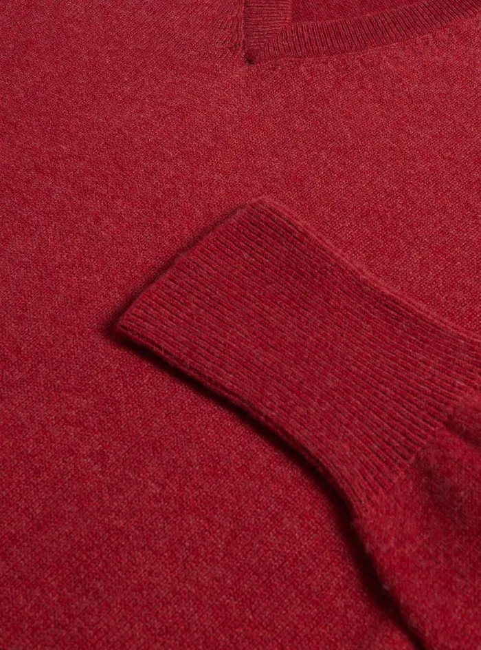 Men Paul Stuart Sweaters Classic Cashmere Double Ply VNeck Sweater Brick
