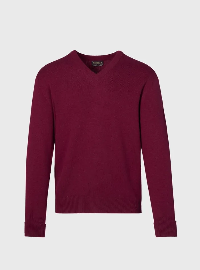 Men Paul Stuart Sweaters Classic Cashmere Double Ply VNeck Sweater Burgundy