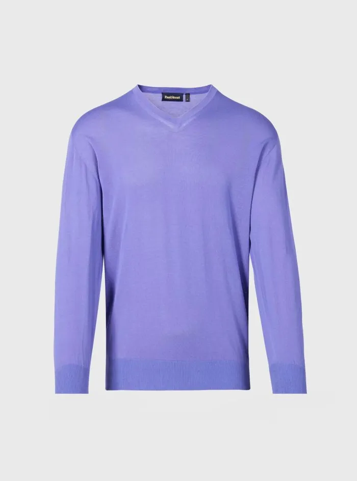 Men Paul Stuart Sweaters Fine Gauge Cotton VNeck Sweater Iris
