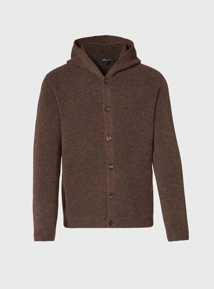 Men Paul Stuart Sweaters Hooded Cardigan Brown