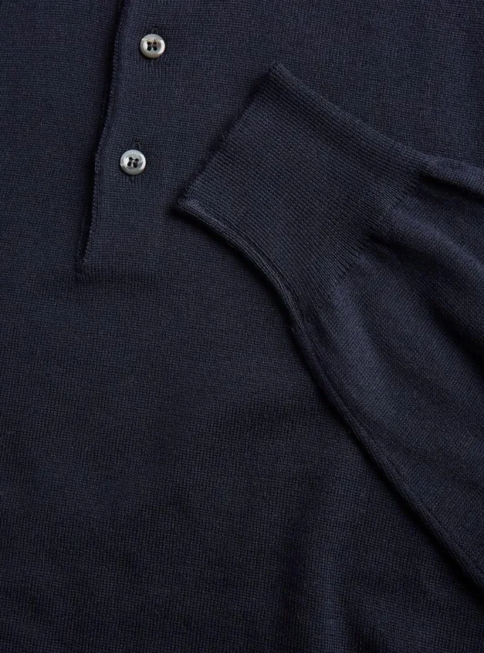 Men Paul Stuart Sweaters Long Sleeve Merino Wool Polo Shirt Navy