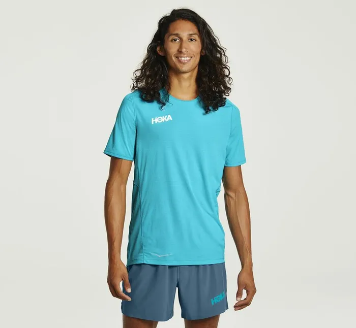 Men Performance Short Sleeve Scuba Blue HOKA ONE ONE Tops