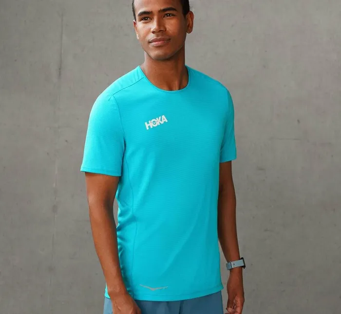 Men Performance Short Sleeve Scuba Blue HOKA ONE ONE Tops