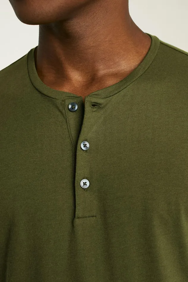 Men Pima Performance Long Sleeve Henley Dark Olive Green Bonobos Henleys