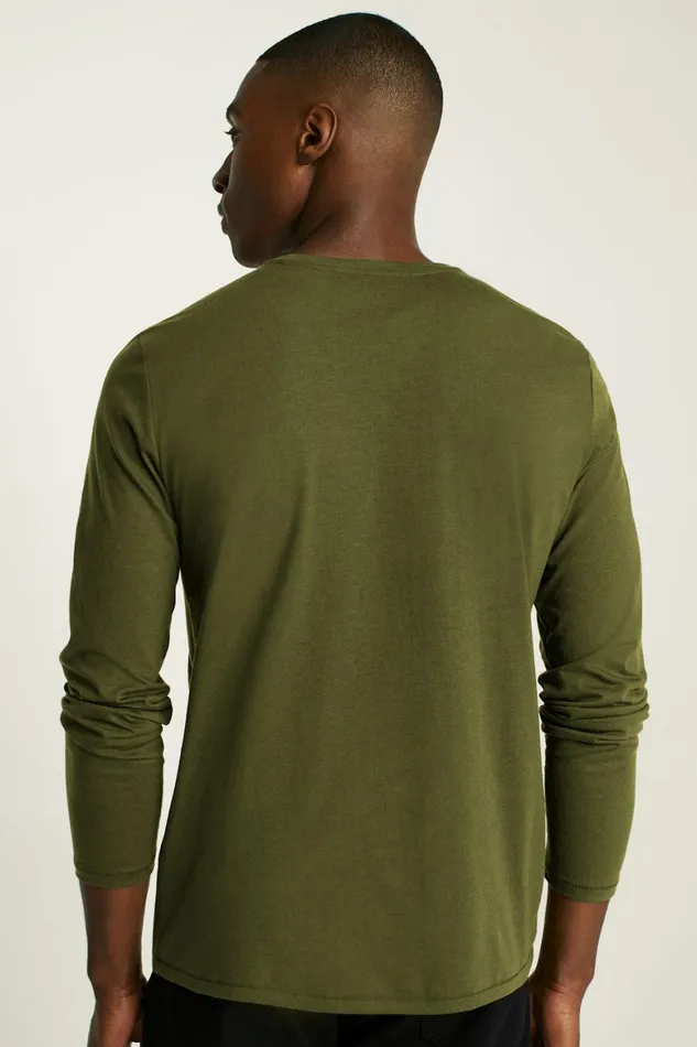 Men Pima Performance Long Sleeve Henley Dark Olive Green Bonobos Henleys