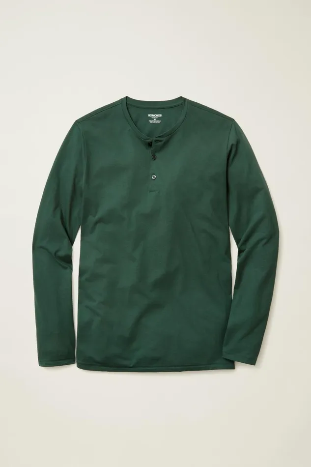 Men Pima Performance Long Sleeve Henley Green Gables Bonobos Henleys