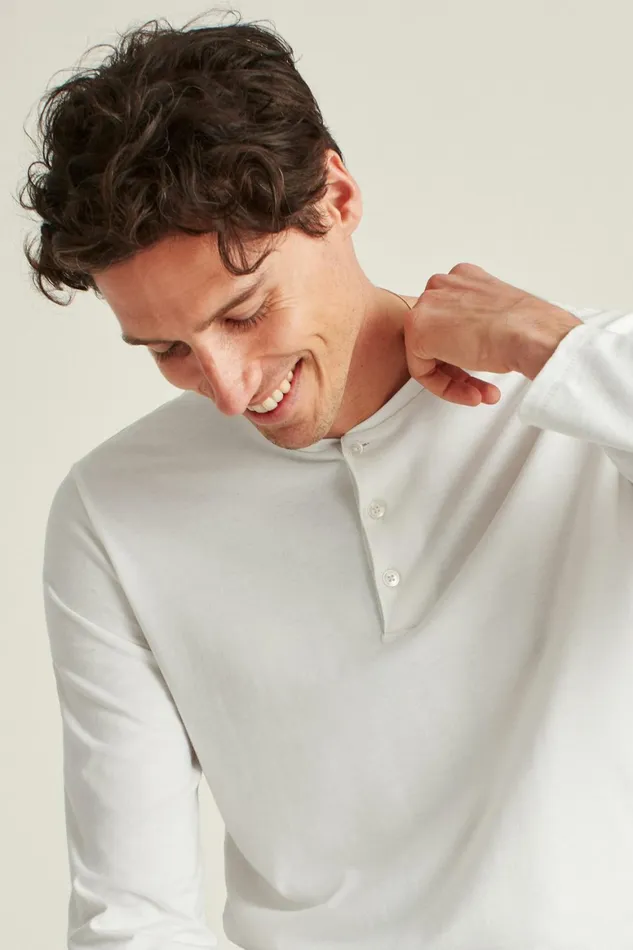 Men Pima Performance Long Sleeve Henley White Bonobos Henleys