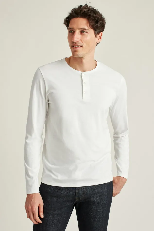 Men Pima Performance Long Sleeve Henley White Bonobos Henleys