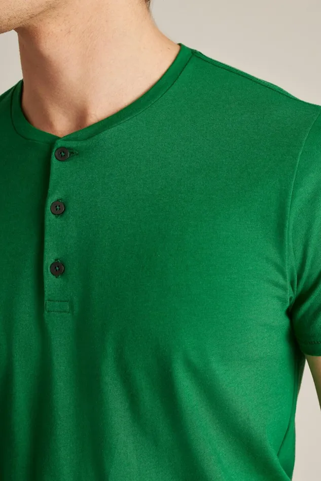 Men Pima Performance Short Sleeve Henley Emerald Bonobos Henleys