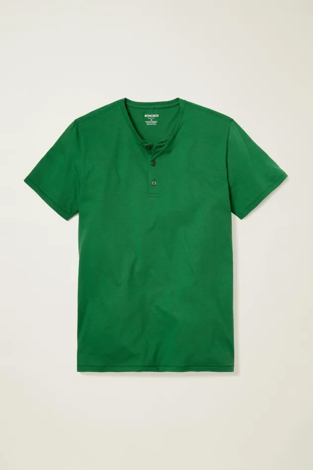 Men Pima Performance Short Sleeve Henley Emerald Bonobos Henleys