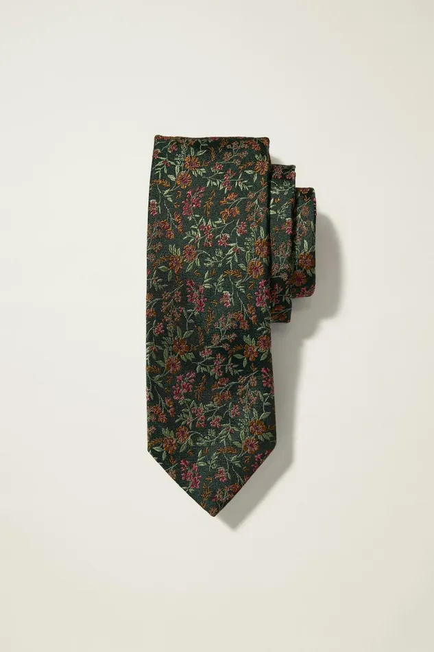 Men Premium Necktie Green Auburn Floral Bonobos Ties and Pocket Squares