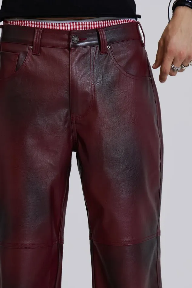Men Red PU Straight Leg Trousers Jaded London Trousers and Pants