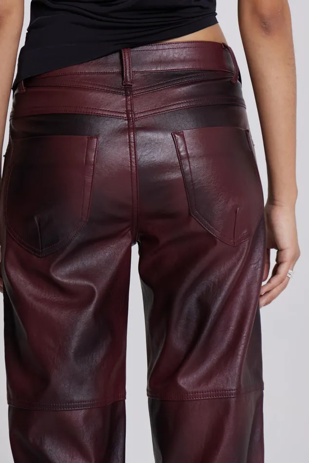 Men Red PU Straight Leg Trousers Jaded London Trousers and Pants