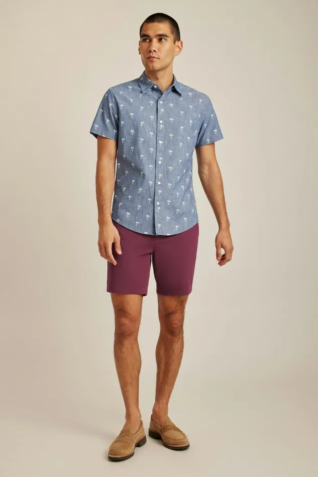 Men Riviera Short Sleeve Shirt Chambray Palms Bonobos Casual Shirts