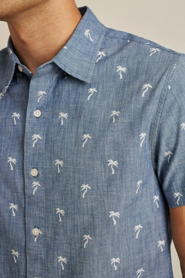 Men Riviera Short Sleeve Shirt Chambray Palms Bonobos Casual Shirts
