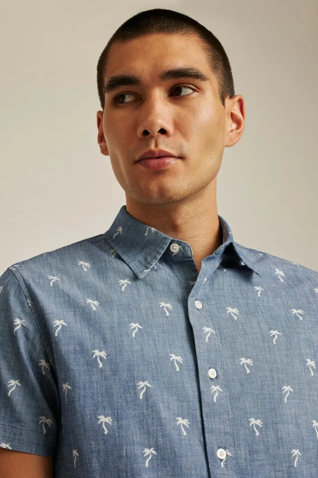 Men Riviera Short Sleeve Shirt Chambray Palms Bonobos Casual Shirts