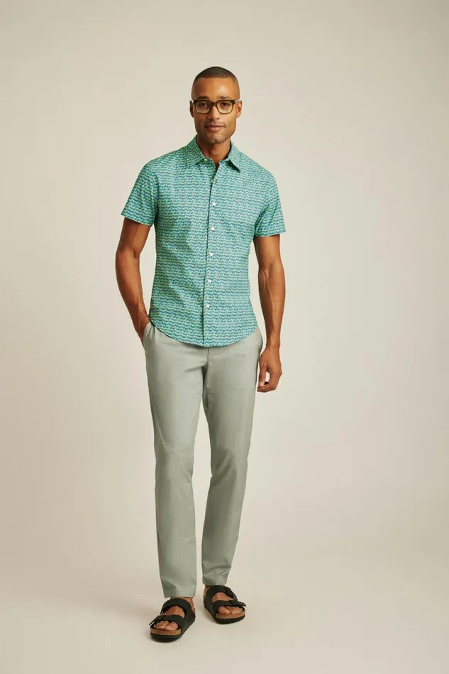 Men Riviera Short Sleeve Shirt Navy Coral Fields Bonobos Casual Shirts