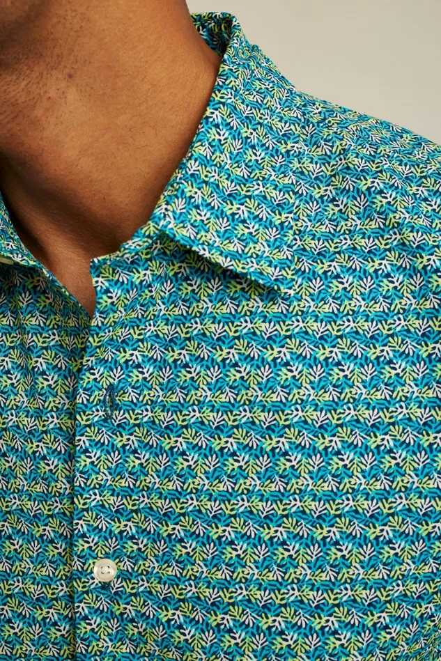 Men Riviera Short Sleeve Shirt Navy Coral Fields Bonobos Casual Shirts