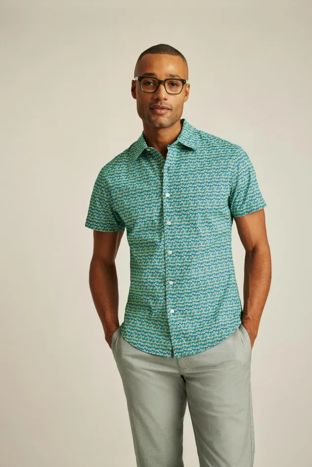 Men Riviera Short Sleeve Shirt Navy Coral Fields Bonobos Casual Shirts