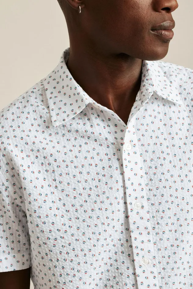 Men Riviera Short Sleeve Shirt Seersucker Beach Balls Bonobos Casual Shirts