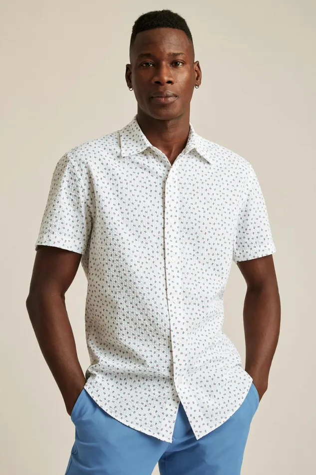 Men Riviera Short Sleeve Shirt Seersucker Beach Balls Bonobos Casual Shirts