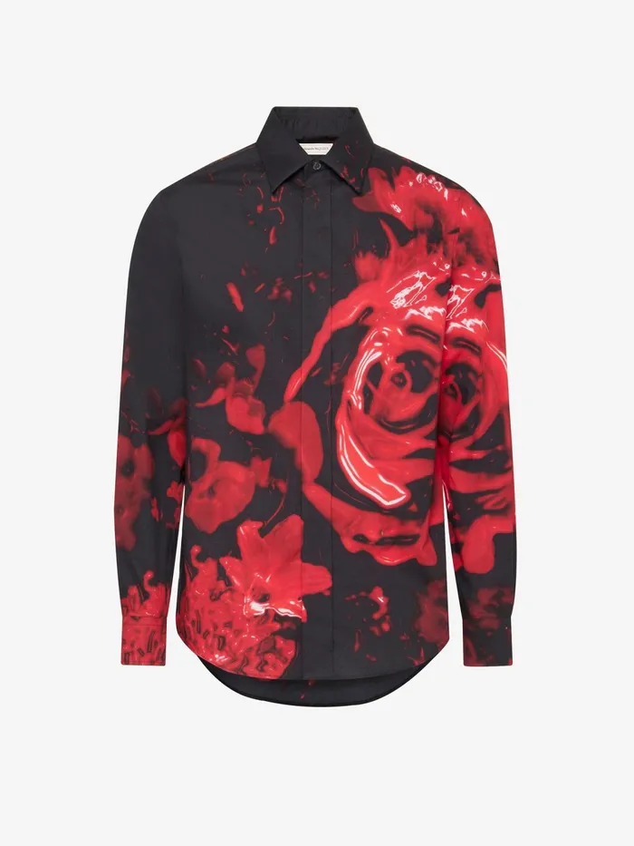 Men Shirts Alexander McQueen Wax Flower Shirt Blackred