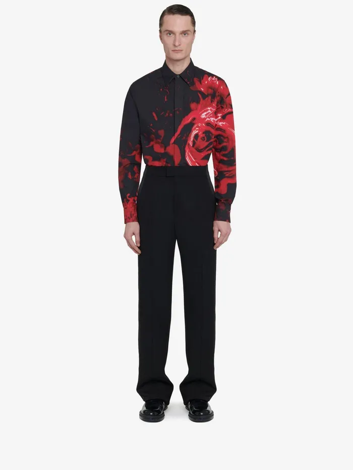Men Shirts Alexander McQueen Wax Flower Shirt Blackred