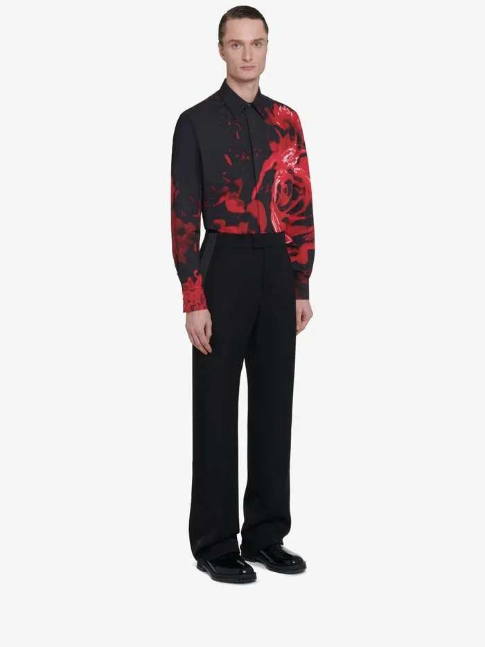 Men Shirts Alexander McQueen Wax Flower Shirt Blackred