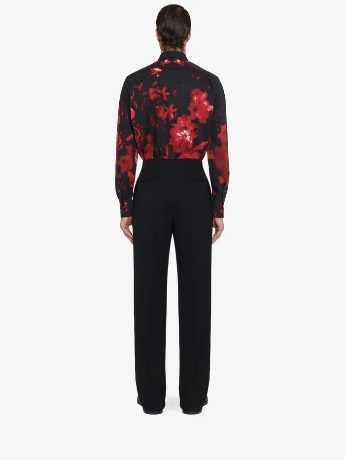 Men Shirts Alexander McQueen Wax Flower Shirt Blackred