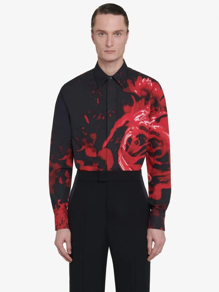 Men Shirts Alexander McQueen Wax Flower Shirt Blackred