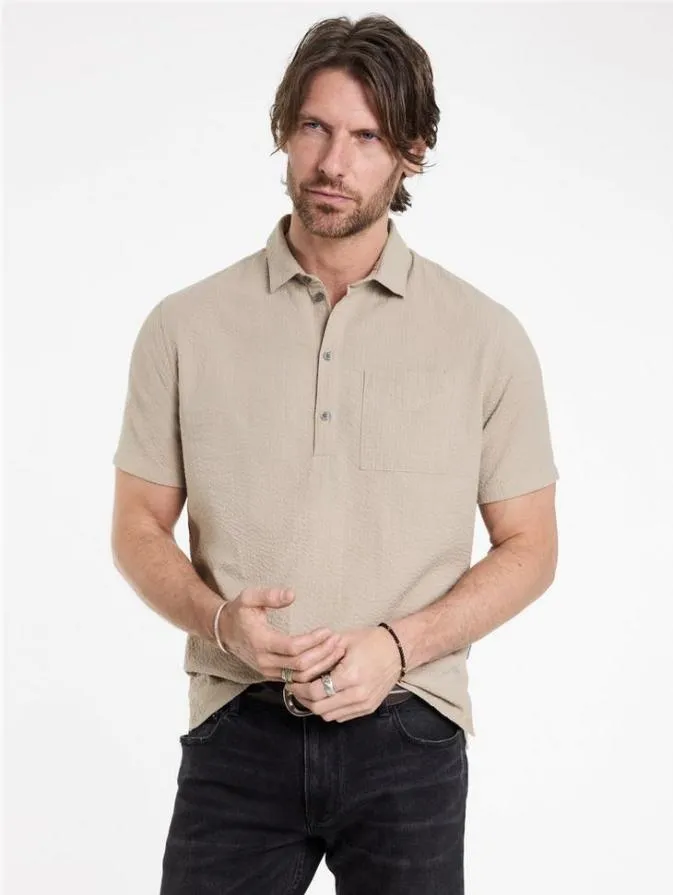 Men Shirts John Varvatos MAURICE POPOVER SHIRT Pebble