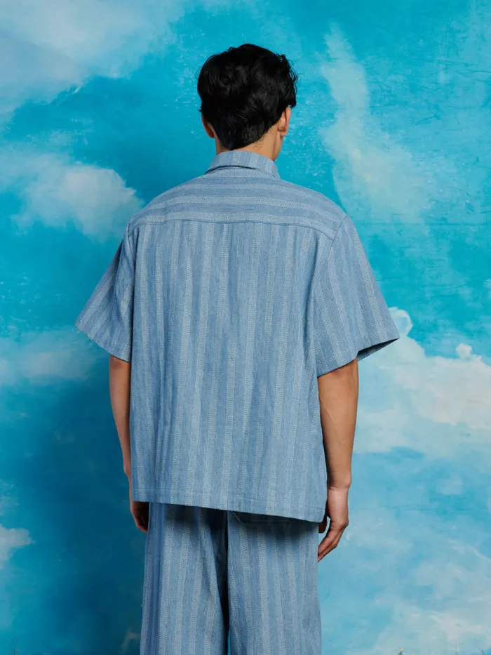Men Sister Jane Shirts Cameron Stripe Applique Shirt Gray Blue