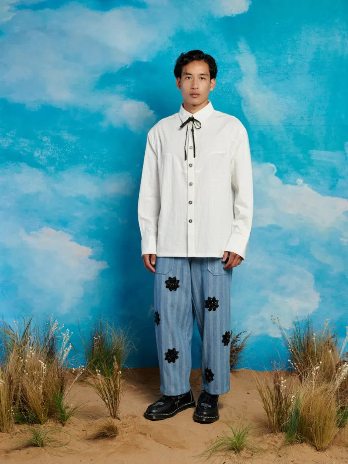 Men Sister Jane Trousers Cameron Stripe Applique Trousers Gray Blue