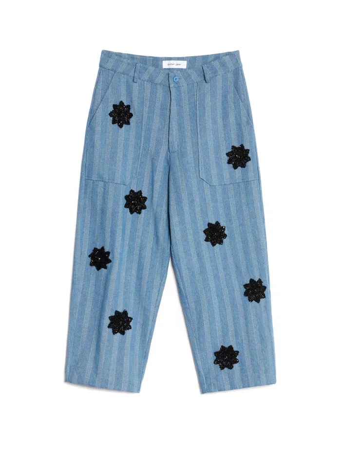 Men Sister Jane Trousers Cameron Stripe Applique Trousers Gray Blue