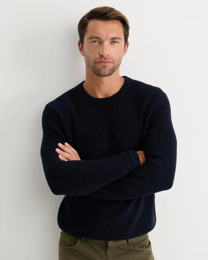 Men Sportscraft Knitwear Finn Rib Crew Neck Knit Navy
