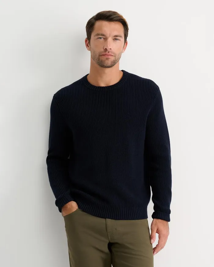 Men Sportscraft Knitwear Finn Rib Crew Neck Knit Navy