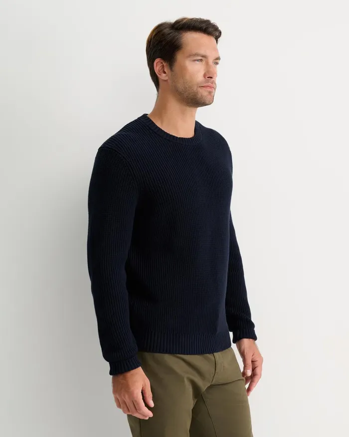 Men Sportscraft Knitwear Finn Rib Crew Neck Knit Navy