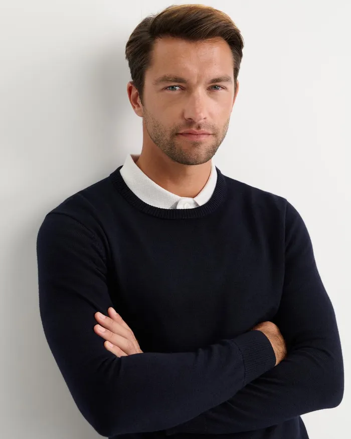 Men Sportscraft Knitwear Merino Crew Neck Knit Navy