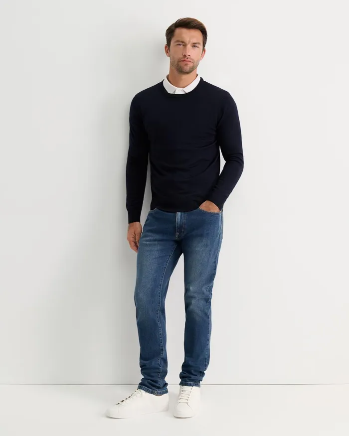 Men Sportscraft Knitwear Merino Crew Neck Knit Navy