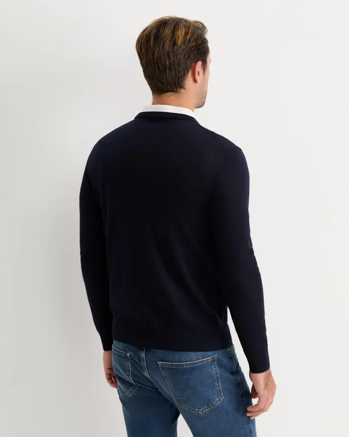 Men Sportscraft Knitwear Merino Crew Neck Knit Navy