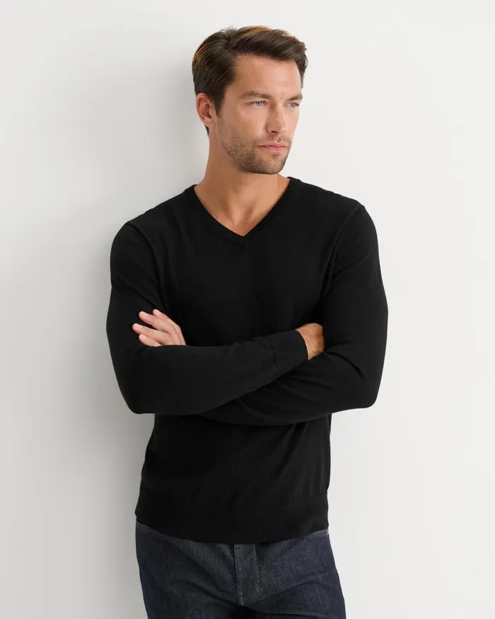 Men Sportscraft Knitwear Merino VNeck Knit Black