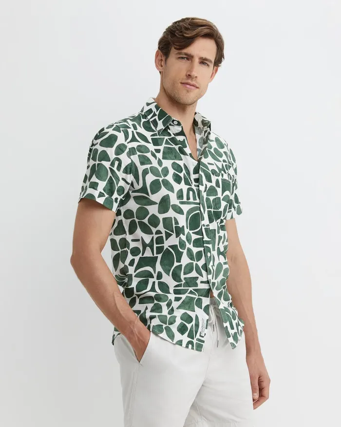 Men Sportscraft Shirts Ezra Short Sleeve Shirt Elm