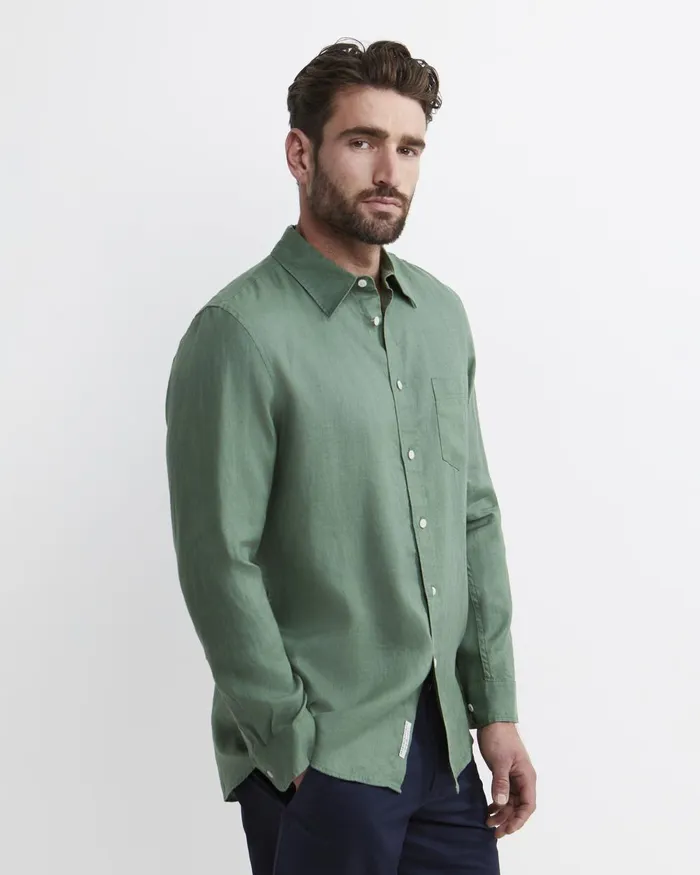 Men Sportscraft Shirts Long Sleeve Linen Shirt Elm