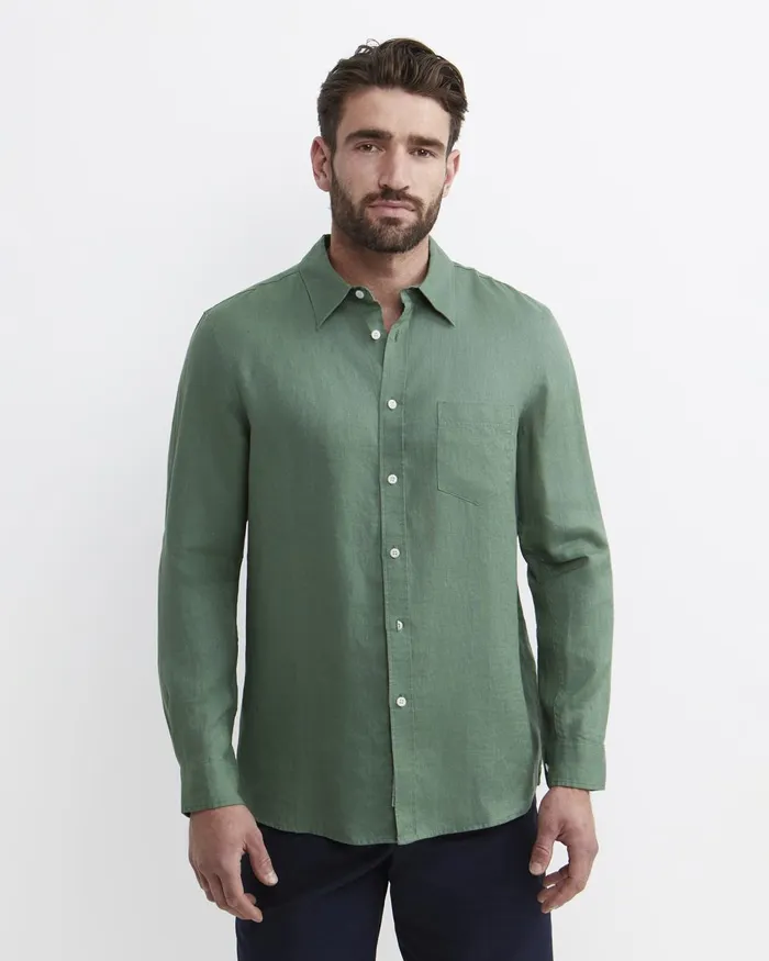 Men Sportscraft Shirts Long Sleeve Linen Shirt Elm