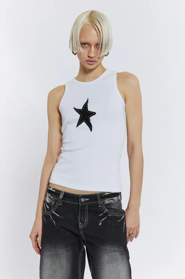 Men Starstruck White Sleeveless Vest Jaded London TShirts and Vests