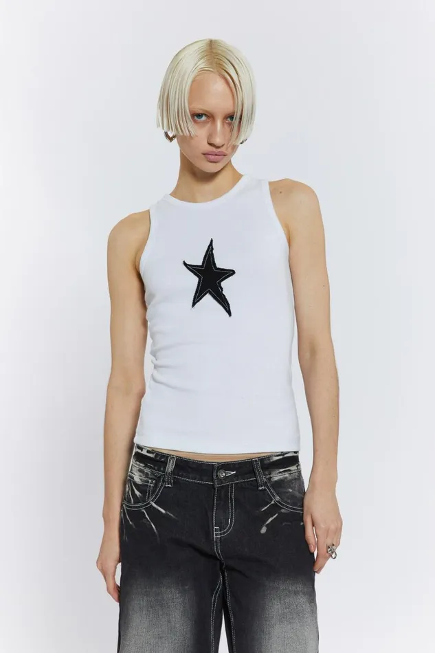 Men Starstruck White Sleeveless Vest Jaded London TShirts and Vests