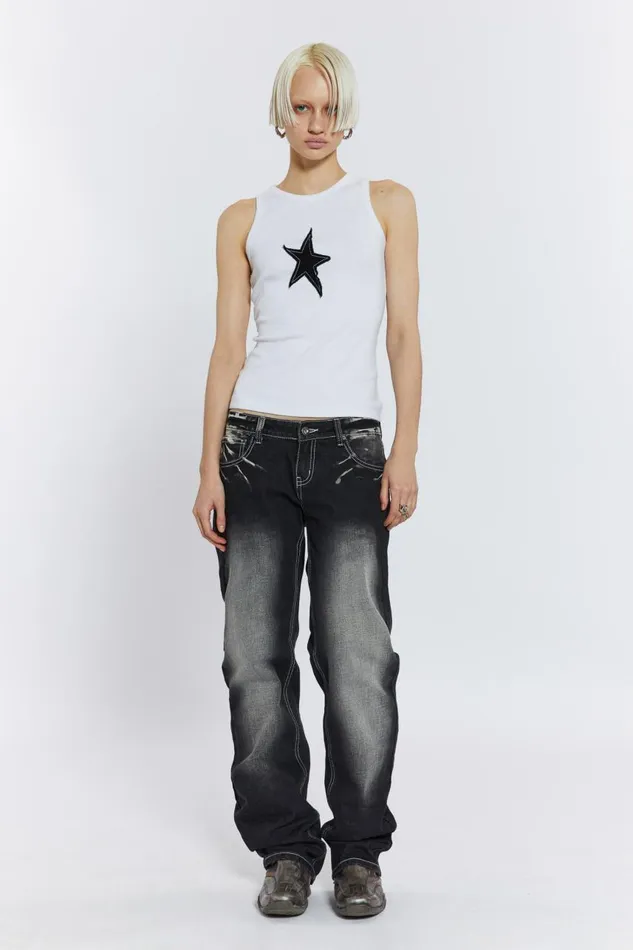 Men Starstruck White Sleeveless Vest Jaded London TShirts and Vests